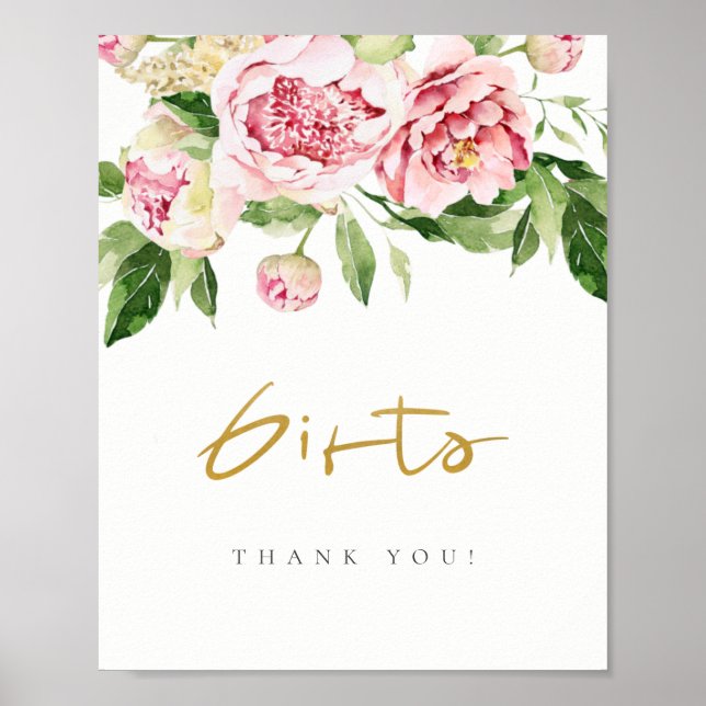 Weiche Blüten Blütenpeony Wasserfarbenschild Poster (Vorne)