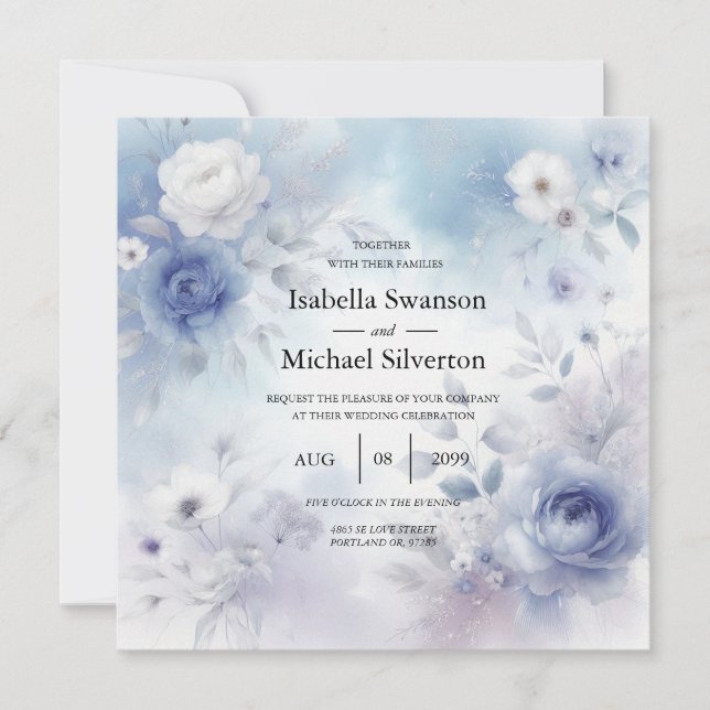 Weiche Blüten und Lavendel-Mist-Hochzeit Einladung (Vorderseite)