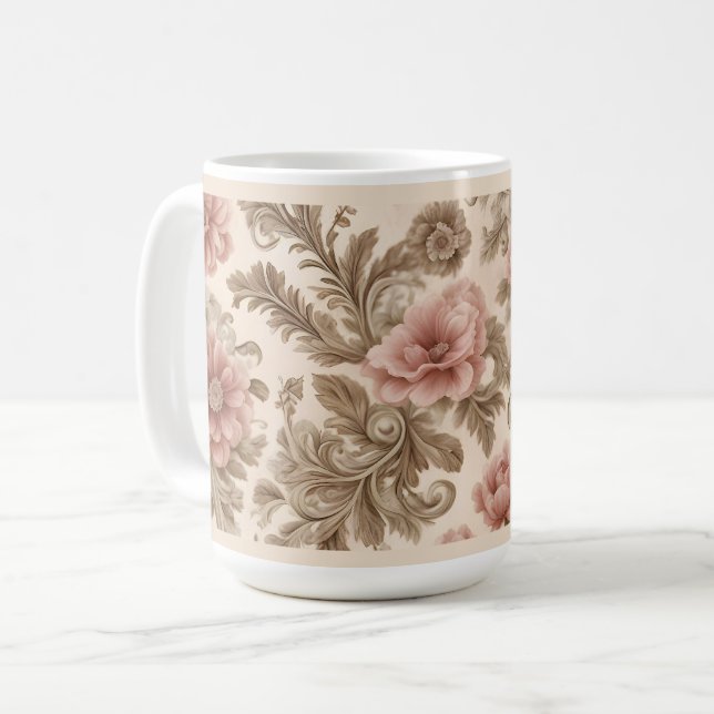 Weiche Blütenblüte und Scrolls Kaffeetasse (Vorderseite Links)