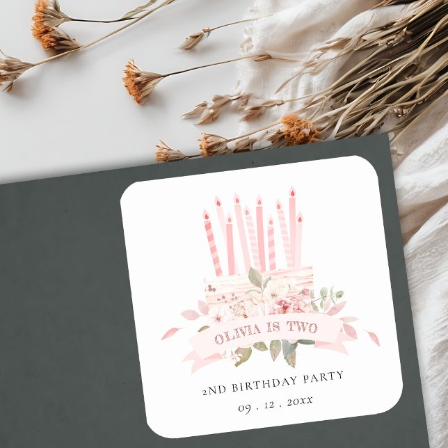 Weiche Blütenkuchen-Kerzen jeden Geburtstag Quadratischer Aufkleber (Von Creator hochgeladen)