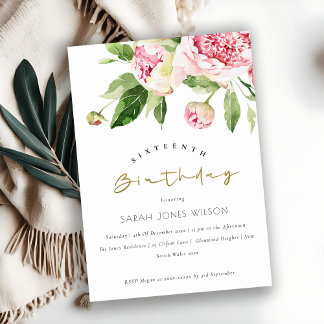 Weiche Blütenpeony jedes Alter Süße 16 Geburtstag Einladung