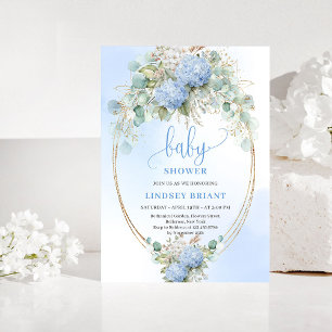 Weiche Boho Blaue Florale Babyparty Gold Einladung