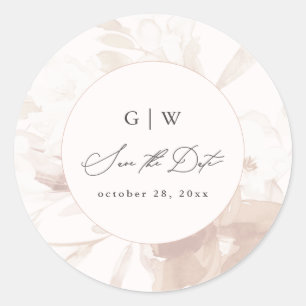Weiche botanische Blumenschrift und Datum Hochzeit Runder Aufkleber