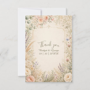 Weiche botanische Hochzeitsgarten Gold Rahmen Dankeskarte