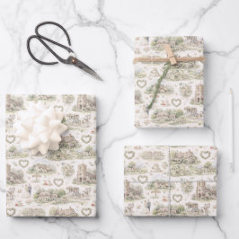 Weiche Creme Englisches Dorf Hochzeit Aquarell Geschenkpapier Set
