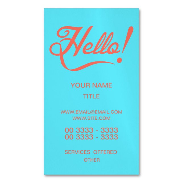 Weiche Cyan und Bittersweet Hallo Magnetische Visitenkarte (Vorderseite Vertikal)