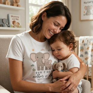 Weiche Elefanten-Mama-Baby-Erste-Muttertags-Kunst T-Shirt