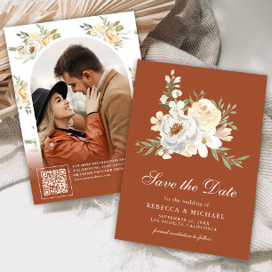 Weiche erdige Pfirsich-Blumen-Terrakotta-Hochzeit Save The Date