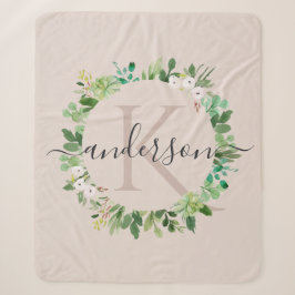 WEICHE ERRÖTEN ROSA KRANZ-LAUB-AQUARELL-MONOGRAMM SHERPADECKE