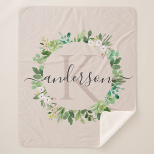 WEICHE ERRÖTEN ROSA KRANZ-LAUB-AQUARELL-MONOGRAMM SHERPADECKE