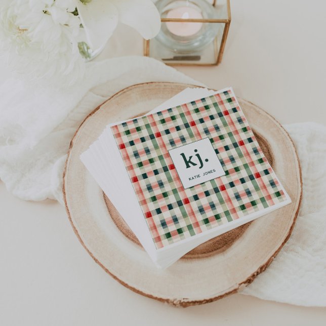 Weiche Evergreen-Gingham-Monogramm Serviette (Von Creator hochgeladen)