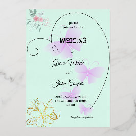 Weiche Farbe mit Blumen- und Schmetterlingsdesign Folieneinladung