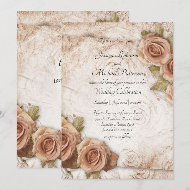 Weiche farbige Rose Hochzeit Einladung (Vorne/Hinten)