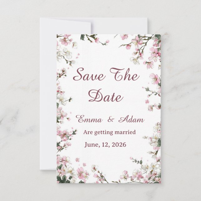 Weiche Florale Pastell Kirschblüten Save The Date (Vorderseite)