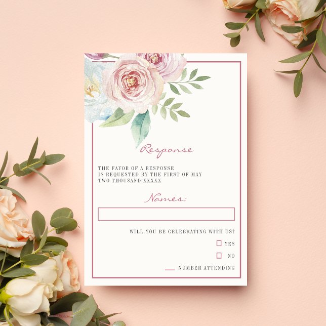 Weiche florale Romantische Vegetation Pink Mauve RSVP Karte (Von Creator hochgeladen)
