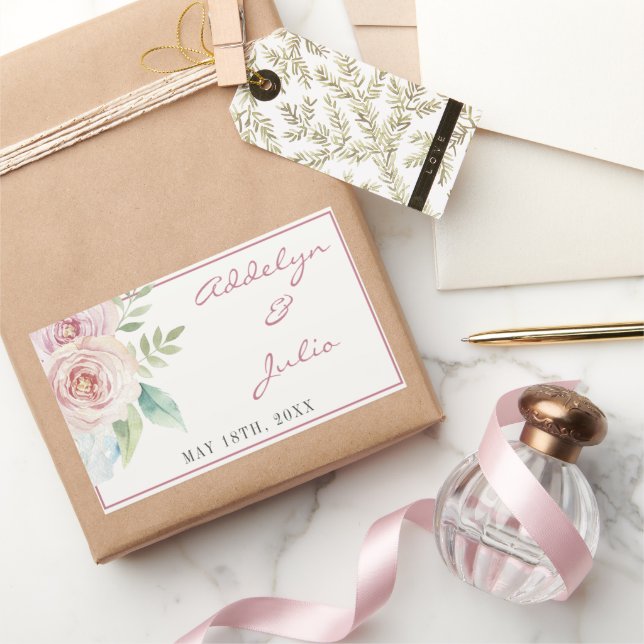Weiche florale Romantische Vegetation Pink Mauve W Rechteckiger Aufkleber (Schenken)