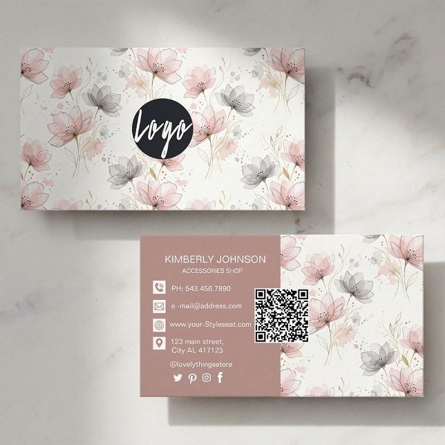 Weiche Florale Wasserfarben Visitenkarte  (#businesscarddesign #floralbusinesscard #watercolorbusinesscard #femininebranding #pastelbranding )
