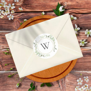 Weiche Frühlingsblätter Grün Monogramm Anfangsbuch Runder Aufkleber