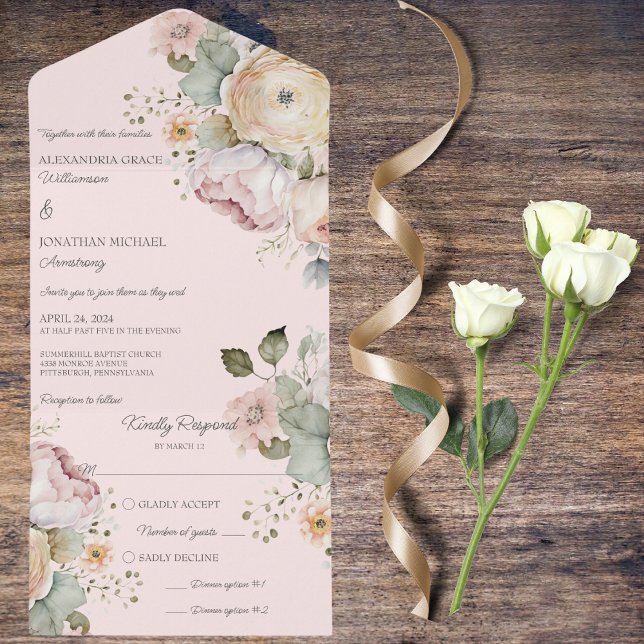 Weiche Frühlingsfarben All In One Einladung (Also available with QR code. )