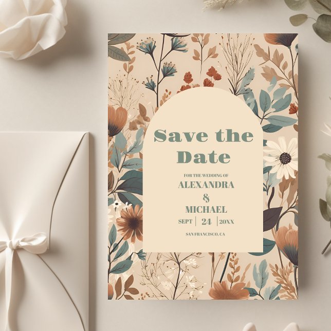 Weiche gedämpfte Erdtöne Wildblumen Hochzeit Save The Date (Von Creator hochgeladen)