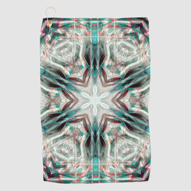 Weiche Glühen auf blauem Sand, Kaleidoskop-Stern Golfhandtuch (Vorderseite)