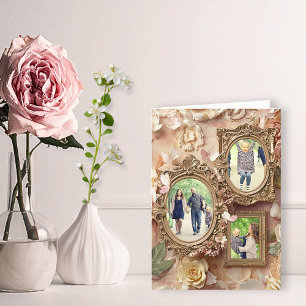 Weiche Gold Barock Blumen Erinnerungsrahmen Collag Feiertagskarte