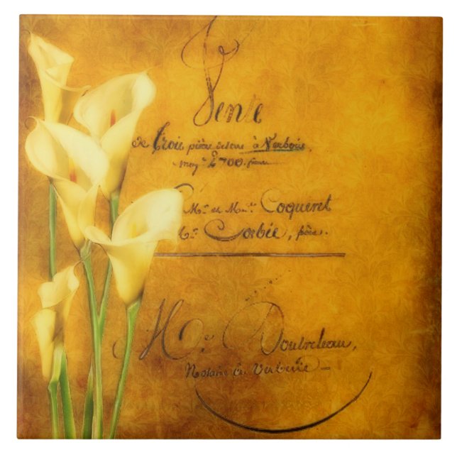 Weiche goldene Calla-Lilien Fliese (Vorderseite)