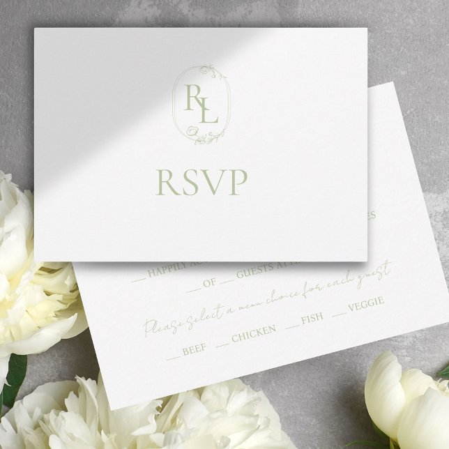 Weiche grüne Blumenmonogramm RSVP Karte (Von Creator hochgeladen)