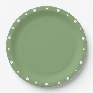 Weiche, grüne geometrische weiße Polka-Dots-Grenze Pappteller