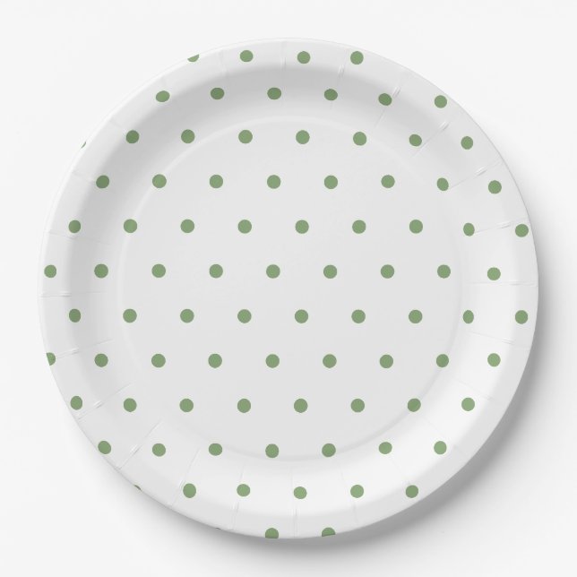 Weiche grüne Polka Dots Weiß Pappteller (Vorderseite)
