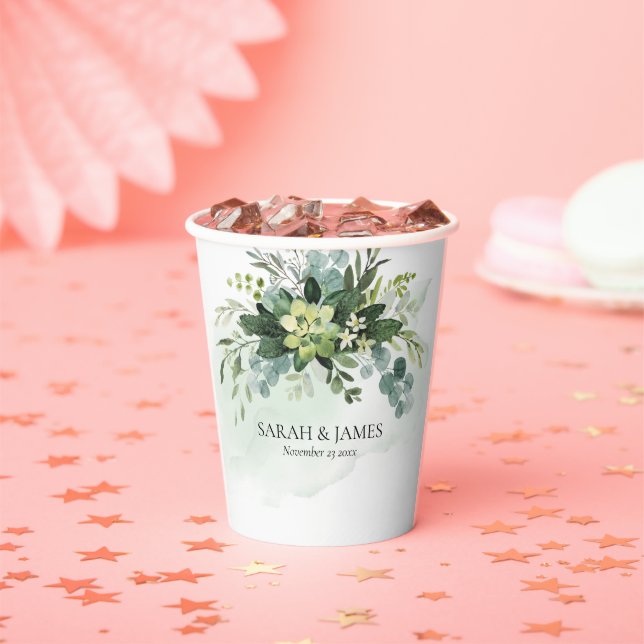Weiche grüne Sukkulente Hochzeit florale botanisch Pappbecher (Insitu)
