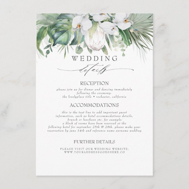 Weiche Grünpflanzen Tropische Blume Hochzeitsinfor Begleitkarte (Vorderseite)