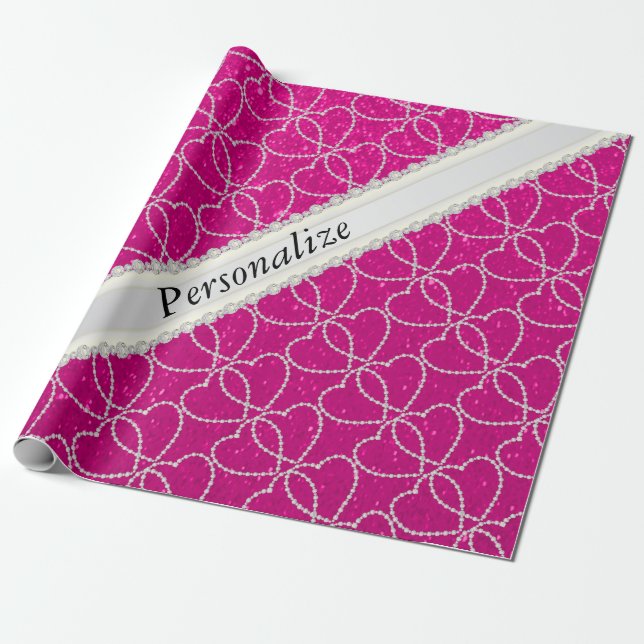 Weiche heißes Rosa-Glitzer-Diamant-Herz-Muster Geschenkpapier (Ungerollt)