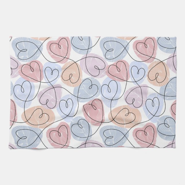Weiche Herzen: Valentine's Continuous Line Geschirrtuch (Horizontal)