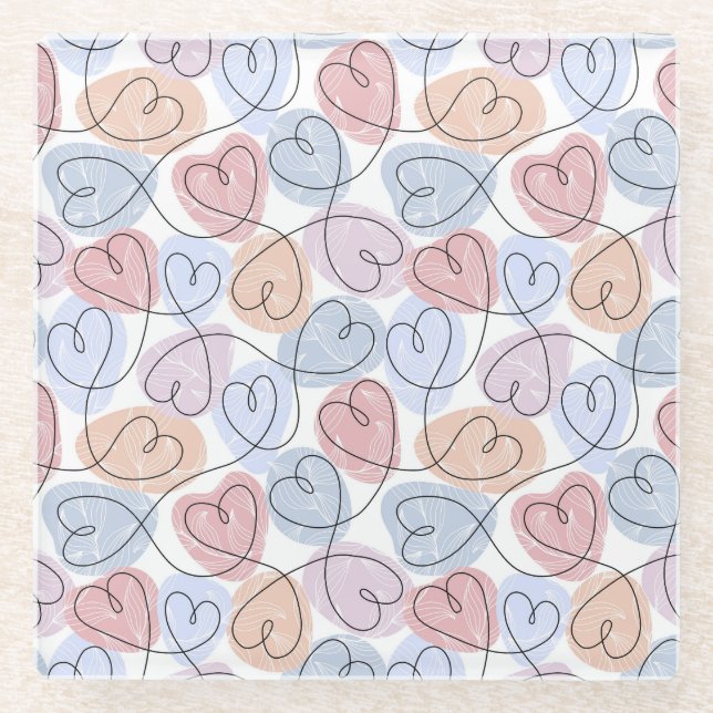 Weiche Herzen: Valentine's Continuous Line Glasuntersetzer (Vorderseite)