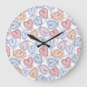 Weiche Herzen: Valentine's Continuous Line Große Wanduhr
