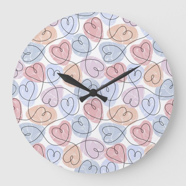 Weiche Herzen: Valentine's Continuous Line Große Wanduhr (Vorderseite)