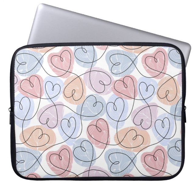 Weiche Herzen: Valentine's Continuous Line Laptopschutzhülle (Vorderseite)