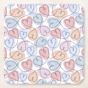 Weiche Herzen: Valentine's Continuous Line Rechteckiger Pappuntersetzer