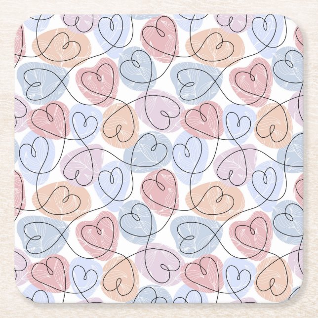 Weiche Herzen: Valentine's Continuous Line Rechteckiger Pappuntersetzer (Vorderseite)