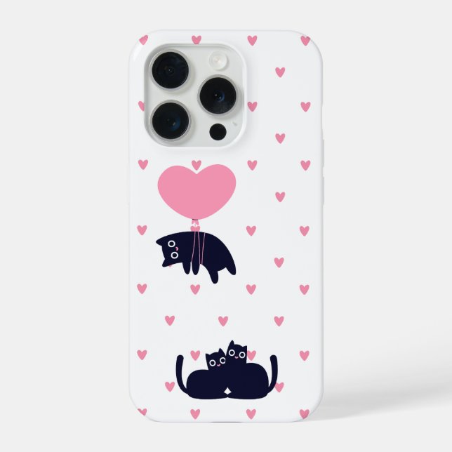Weiche Katzen Polka-Herzen iPhone 15 Pro Hülle (Rückseite)