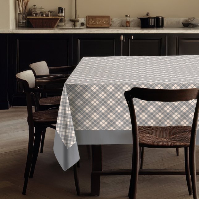 Weiche Koralle und graue Schachtel Tischdecke (Soft Coral and Grey Checked Dining Tablecloth)