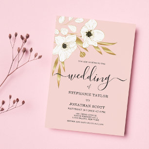 Weiche Korallen Luxus Gold Blumenhochzeit Einladung