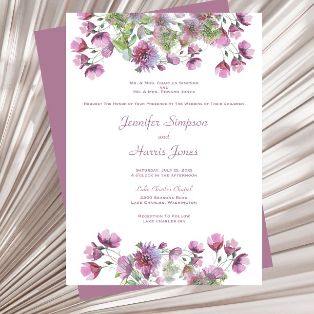 Weiche Lila Blumenhochzeit Einladung (Soft Purple Floral Wedding Invitation)