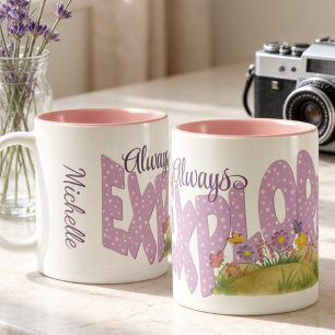 Weiche lila Tupfen mit Wasserfarben-Garten Zweifarbige Tasse