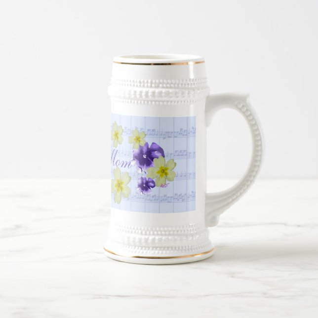 Weiche Lila und gelbe Blumen Blatt Musik Mama Tass Bierglas (Rechts)