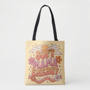 Weiche Mama-Energie Retro-Blumen-Typografie Tasche