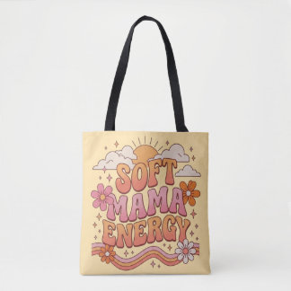 Weiche Mama-Energie Retro-Blumen-Typografie Tasche
