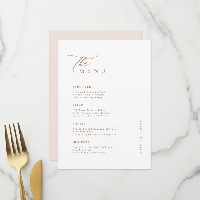Weiche Naturpastel Beige Hochzeit Menükarte (Vorderseite/Rückseite Beispiel)
