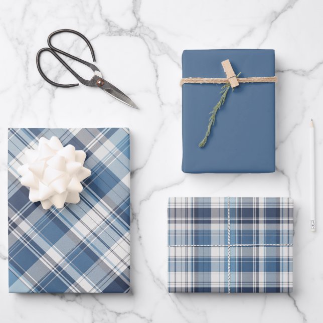 Weiche Navy, Blue & White Kariert Geschenkpapier Set (Vorderseite)